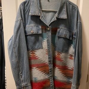 Denim Jacket with an Aztec print